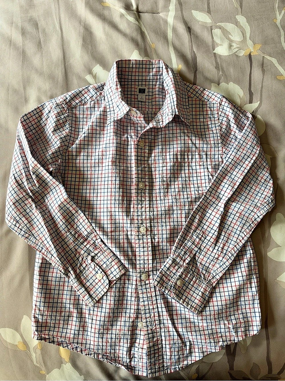 Janie and Jack Plaid Poplin Shirt in White & Blue Size 7